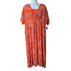 NWT Catherines Maxi Summer Dress paisley floral pattern orange size 2X Boho